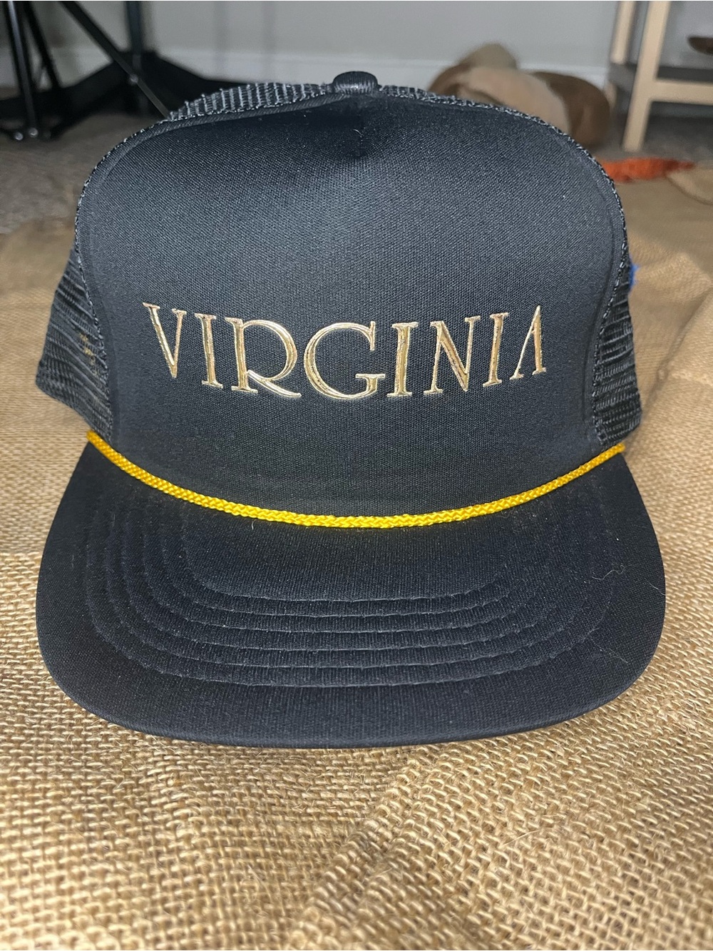 Virginia vintage Trucker Hat - Black with Gold Rope